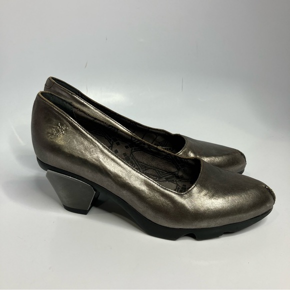 Fly London Bruno metallic leather heels silver bronze black size 39 - Picture 1 of 12